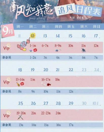南風(fēng)知我意追劇日歷一覽表